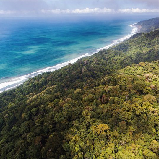Arial view of the Pacific Ocean and Corcovado national park 